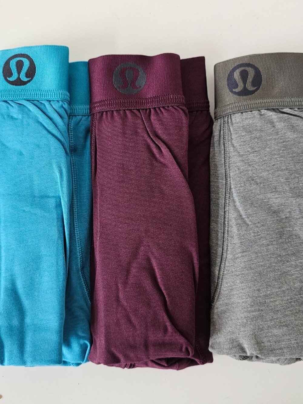 SOLD! NIB LULULEMON Blue/Burgundy/Green Always In Motion Boxer 7" Medium 3-Pack